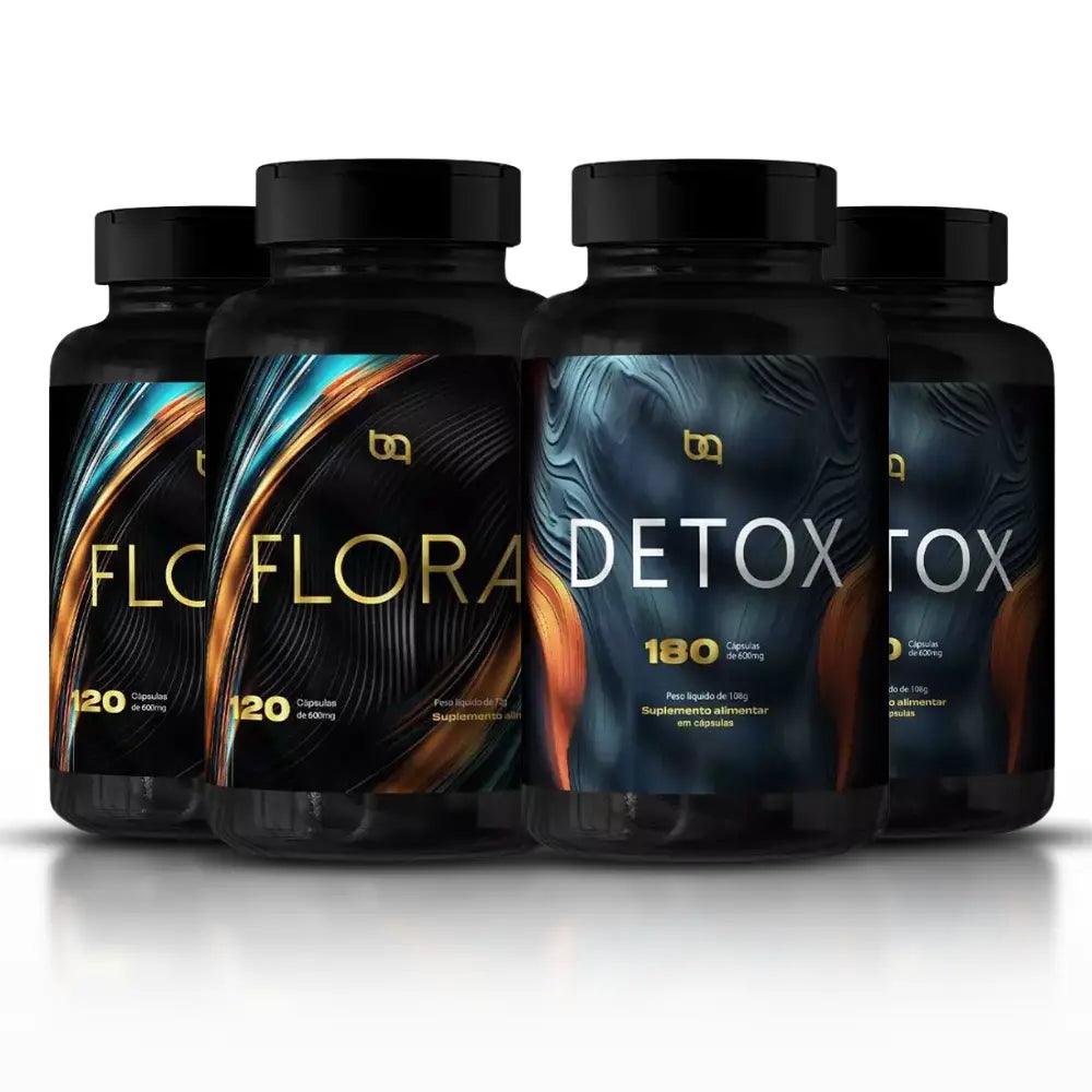 Kit Detox 180caps + Flora 120caps – desintoxicação e suporte ao emagrecimento com vitamina C, MSM, NAC, glicina e curcumina