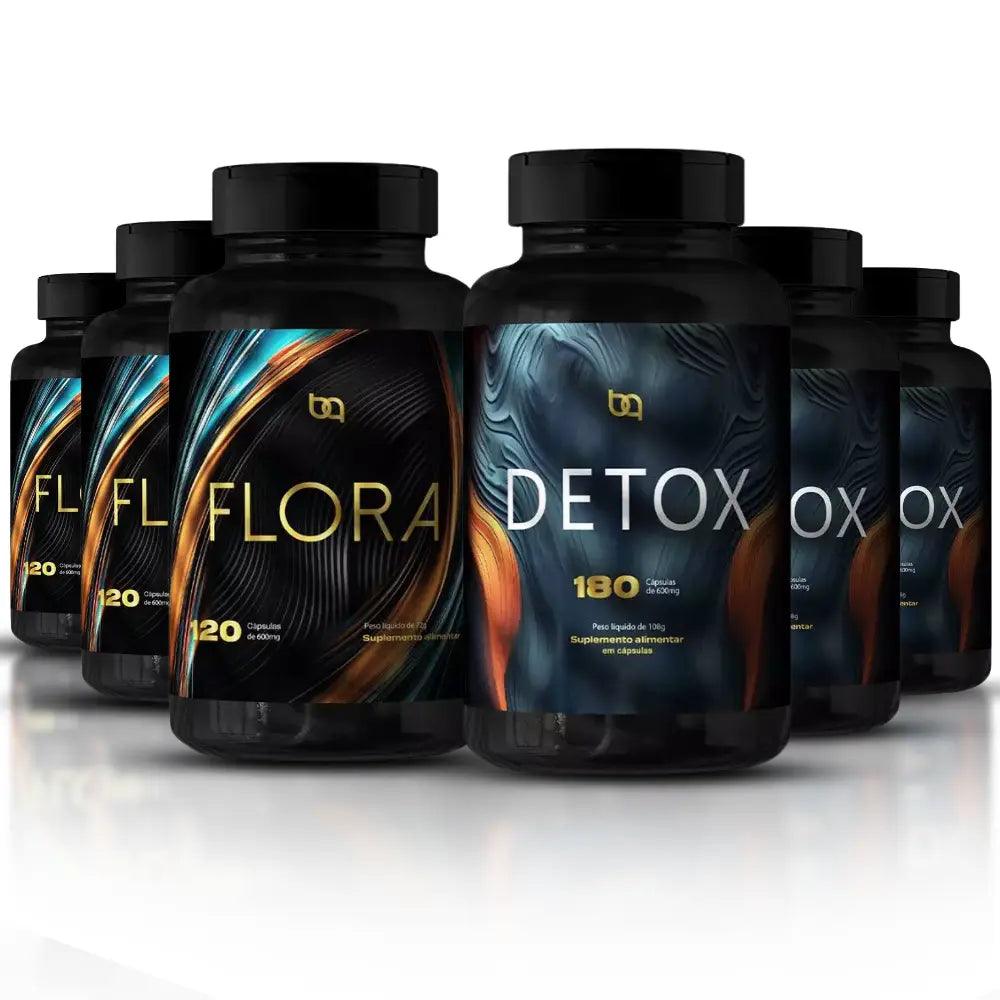 Kit Detox 180caps + Flora 120caps – desintoxicação e suporte ao emagrecimento com vitamina C, MSM, NAC, glicina e curcumina